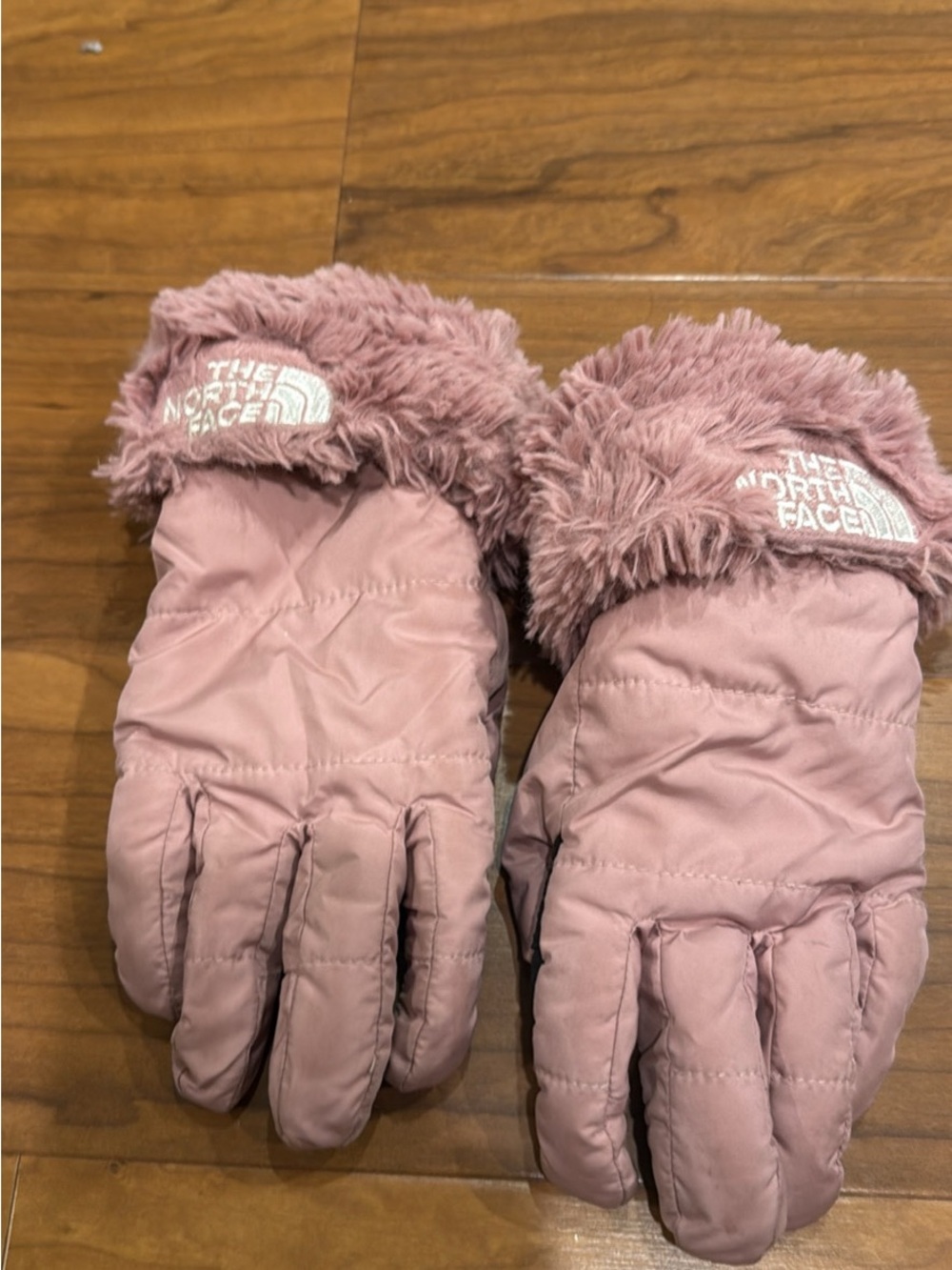 The North Face Kids Pink Faux-Fur Trim Winter Gloves Sz L/6